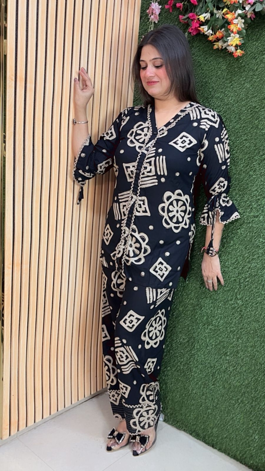Elegant Rayon Modal Farshi Salwar Co-Ord Set | Black