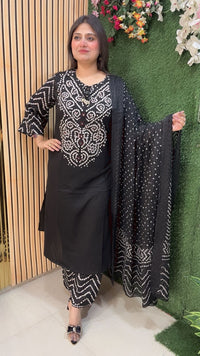 Elegant Cotton Bandhani Print 3-Piece Kurta Set | Black