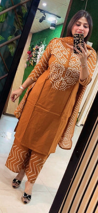 Elegant Cotton Bandhani Print 3-Piece Kurta Set
