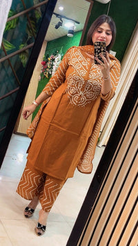 Elegant Cotton Bandhani Print 3-Piece Kurta Set