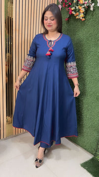 Elegant Glace Rayon Modal Embroidered Anarkali Suit | Blue
