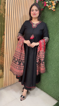 Elegant Glace Rayon Modal Embroidered Anarkali Suit | Black