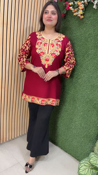 Elegant Rayon Modal Short Kurti with Kashmiri Embroidery Work