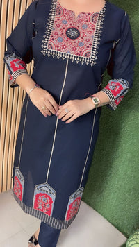 Elegant Pure Cotton 3-Piece Kurta Set | Navy Blue