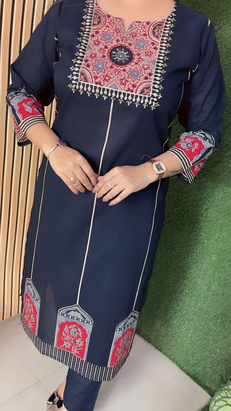 Elegant Pure Cotton 3-Piece Kurta Set | Navy Blue