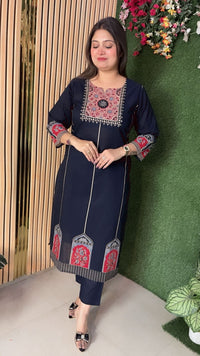 Elegant Pure Cotton 3-Piece Kurta Set | Navy Blue