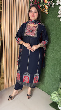 Elegant Pure Cotton 3-Piece Kurta Set | Navy Blue