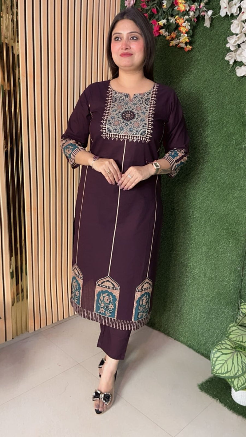 Elegant Pure Cotton 3-Piece Kurta Set | Deep Wine