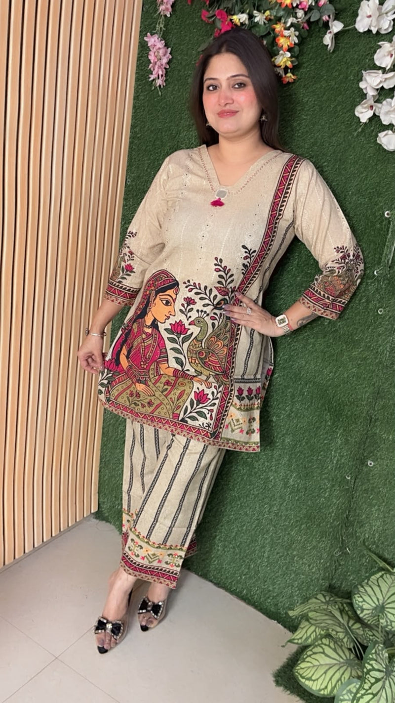Premium Pure Cotton Self-Embroidered Co-Ord Set