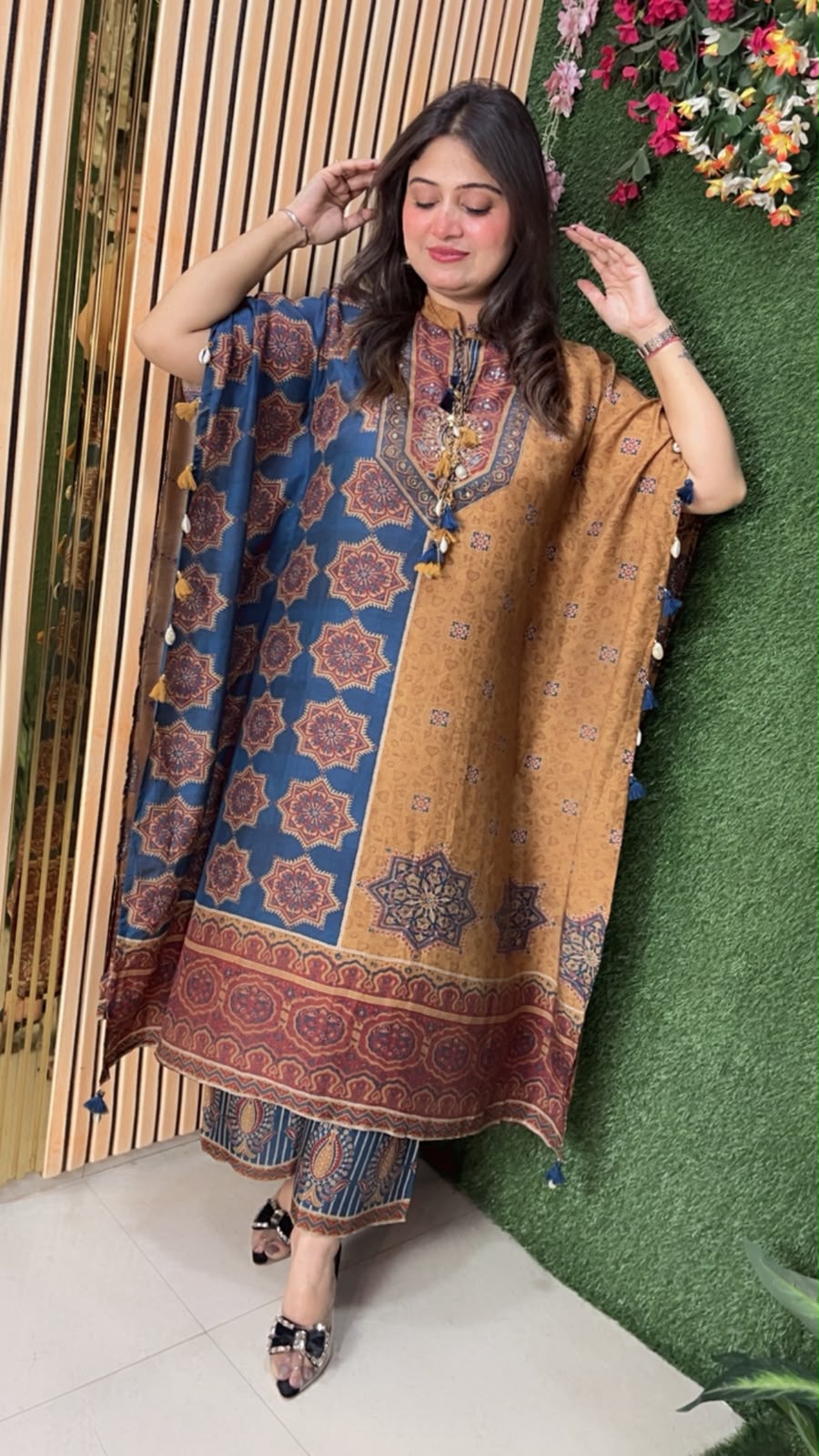 Premium Butter Maslin 2-Piece Kaftan Set with Handwork