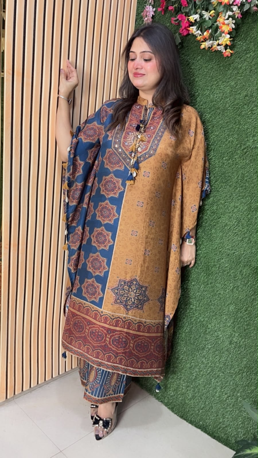 Premium Butter Maslin 2-Piece Kaftan Set with Handwork
