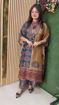 Premium Butter Maslin 2-Piece Kaftan Set with Handwork