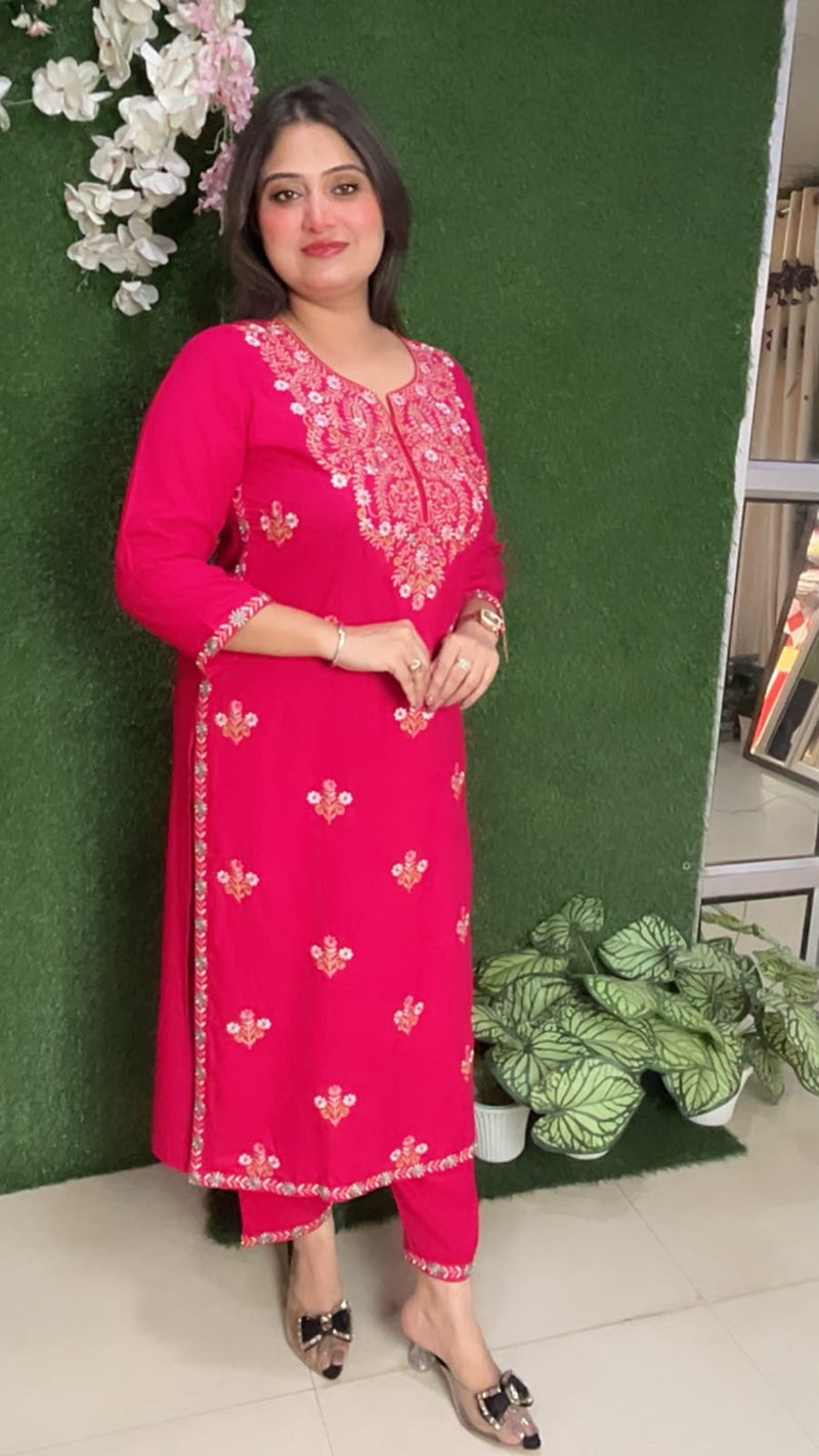 Premium Rayon Modal Fully Embroidered 3-Piece Kurta Set