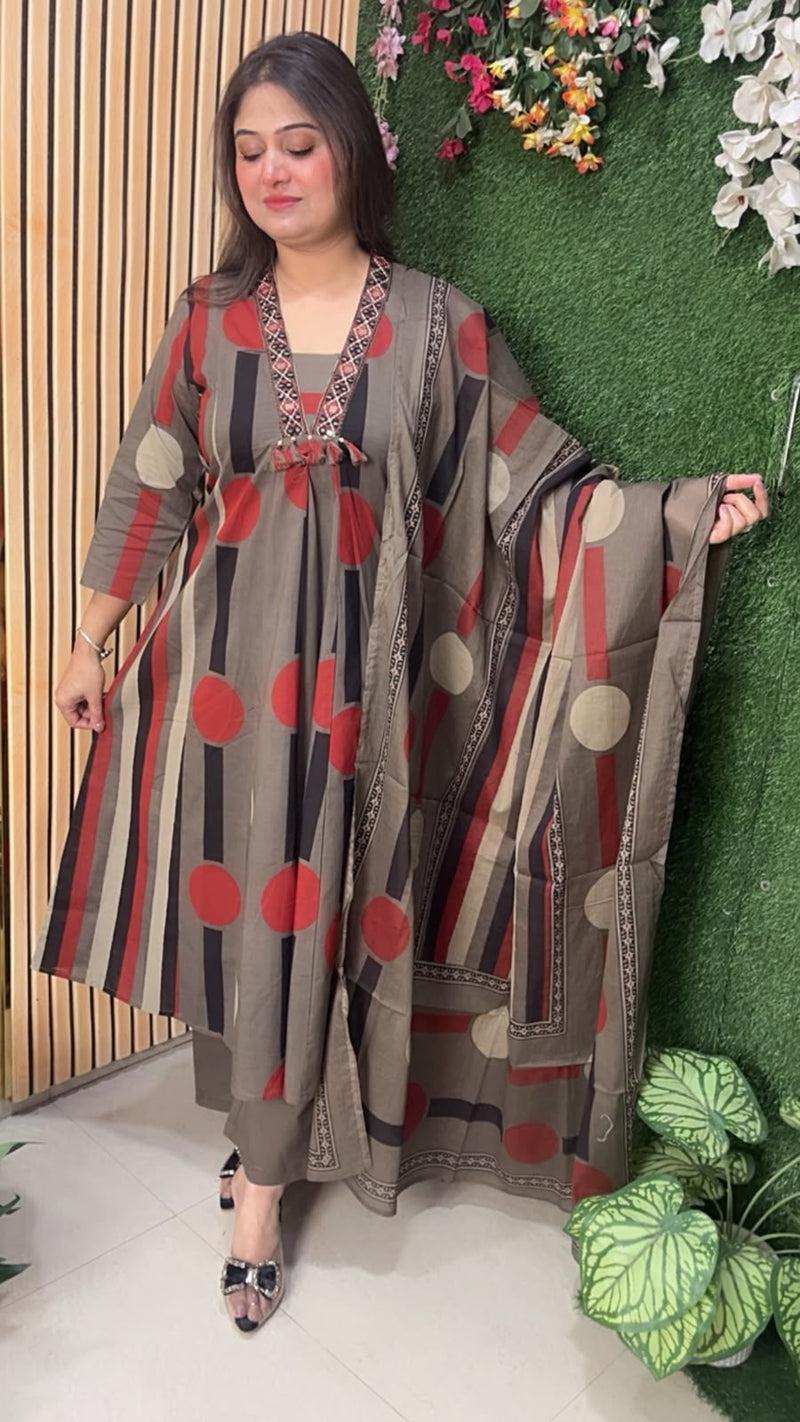 Premium Pure Cotton Anarkali Suit with Original Mirror Work