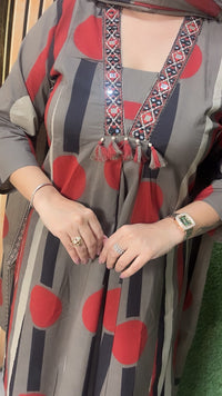 Premium Pure Cotton Anarkali Suit with Original Mirror Work