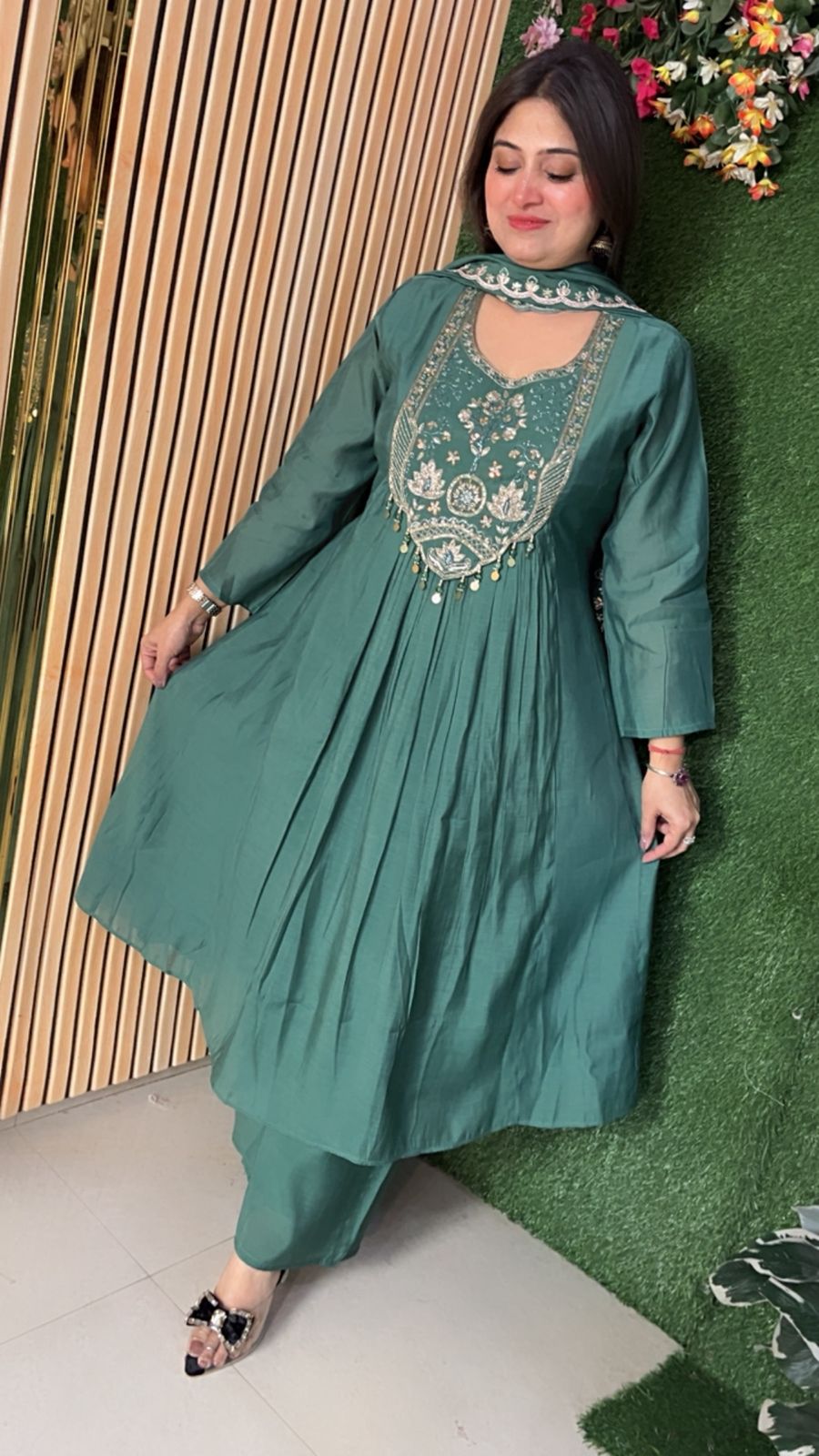 Beautiful Party Wear A line Anarkali Wirh Handwrok