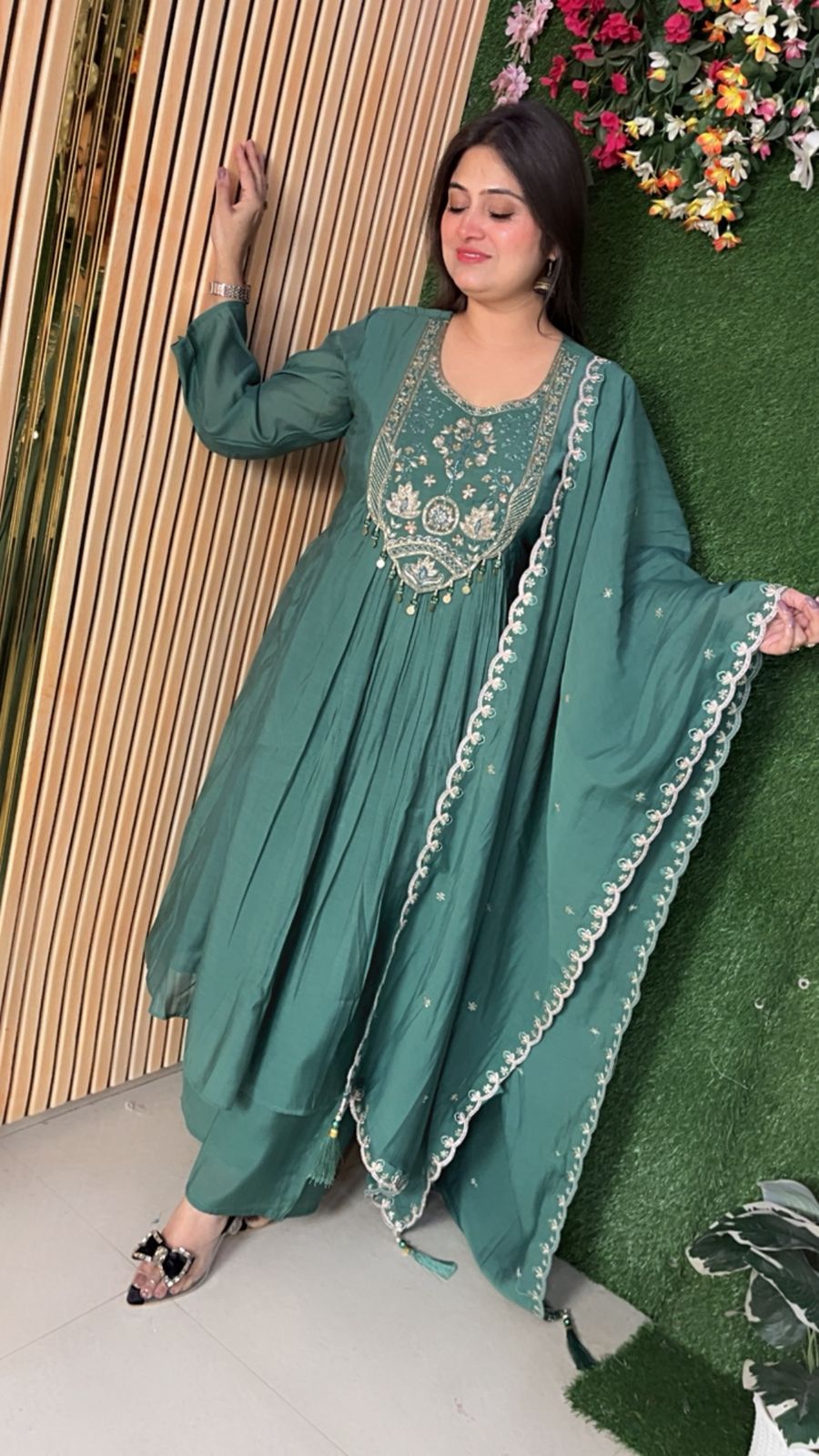 Beautiful Party Wear A line Anarkali Wirh Handwrok