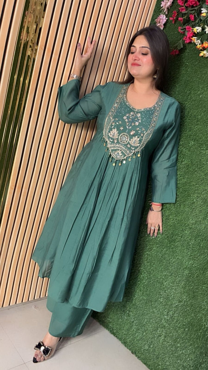 Beautiful Party Wear A line Anarkali Wirh Handwrok