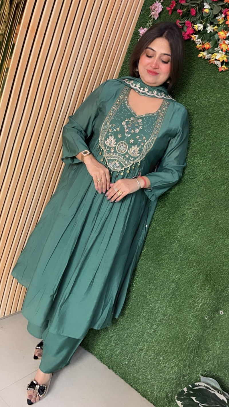 Beautiful Party Wear A line Anarkali Wirh Handwrok