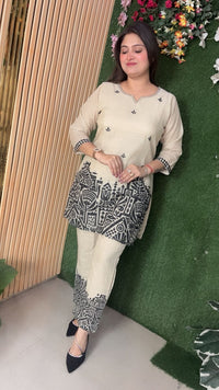 beautiful coord set comes in liene fabric with print and not work