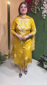 Elegant 3-Piece Rayon Modal Kurta Set with Neck Work