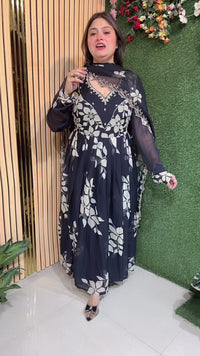 Elegant Party Wear Anarkali Suit with Full Flair & Handwork in Pure Chiffon
