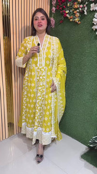 Elegant Fully Embroidered Cotton Anarkali Suit with Lining