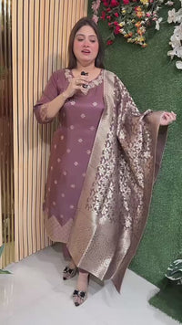Elegant Dolla Silk Handwork Kurta Set with Banarasi Dupatta