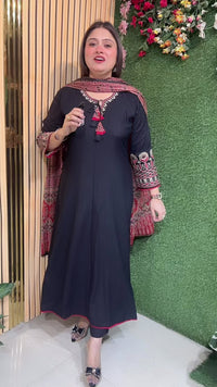Elegant Embroidered Anarkali Suit in Glace Rayon Modal Fabric (3/4 Sleeves)