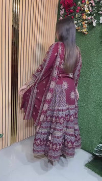 Pure Cotton Heavy Flair Anarkali Suit with 3/4 Sleeves