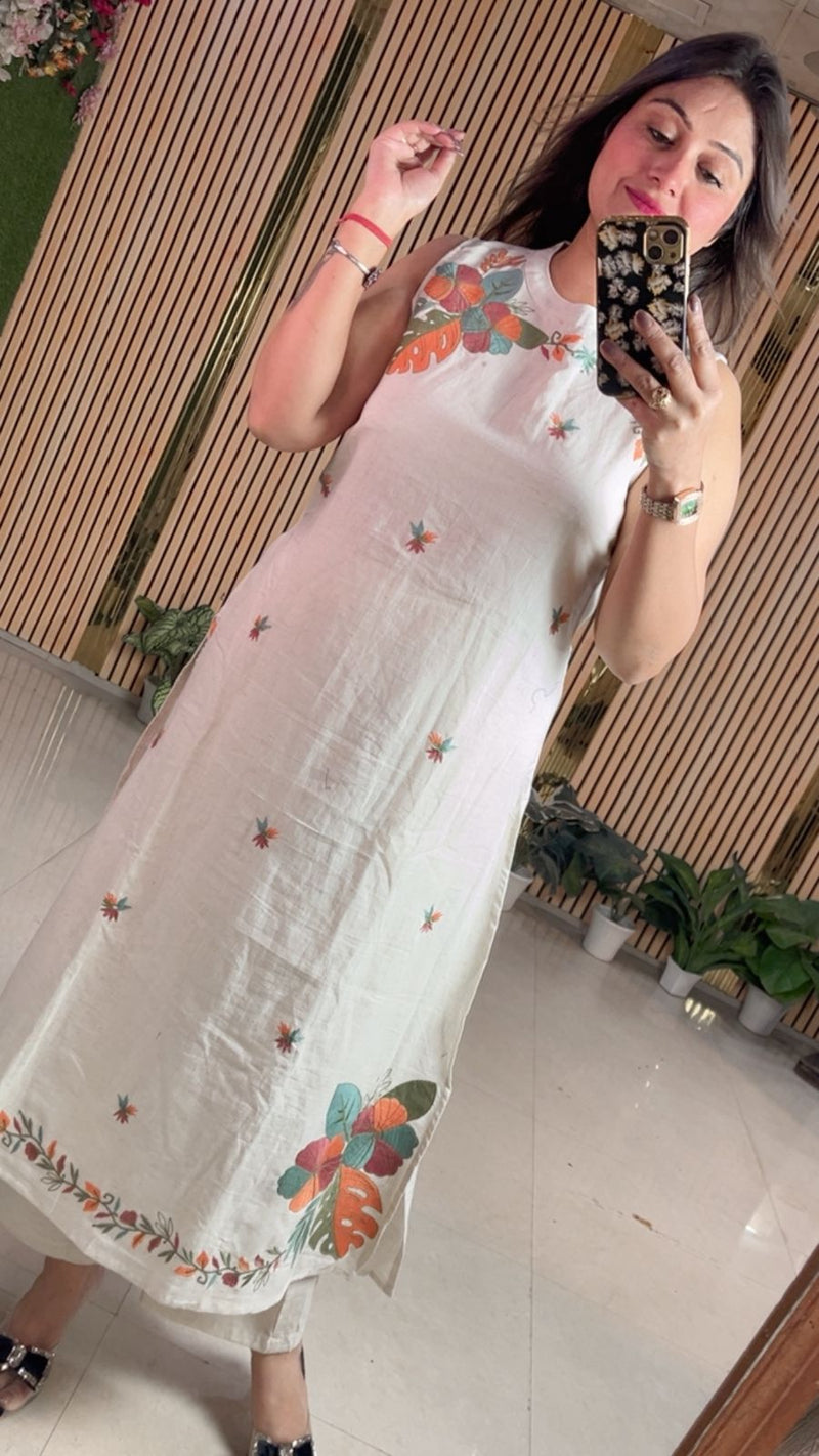 pure cotton two piece kurta set with embroidery